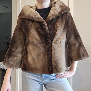Vintage Beaver Fur Swing Coat, Cropped 3/4 Sleeve Jacket, Medium